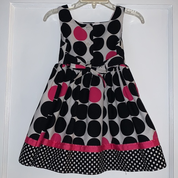 Youngland Black White Pink Polka Dot Dress 24M EUC Ties in back - Picture 3 of 10